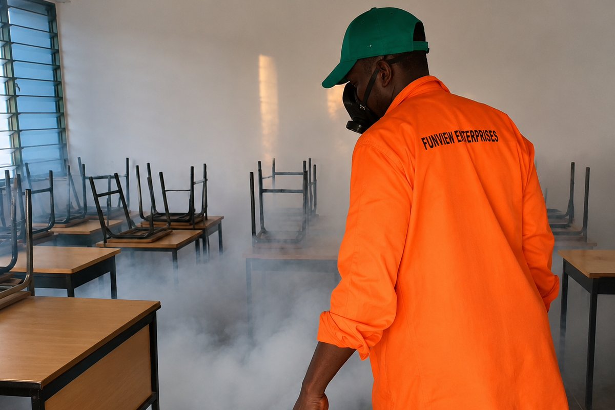 Funview Enterprises technician fumigating an empty classroom